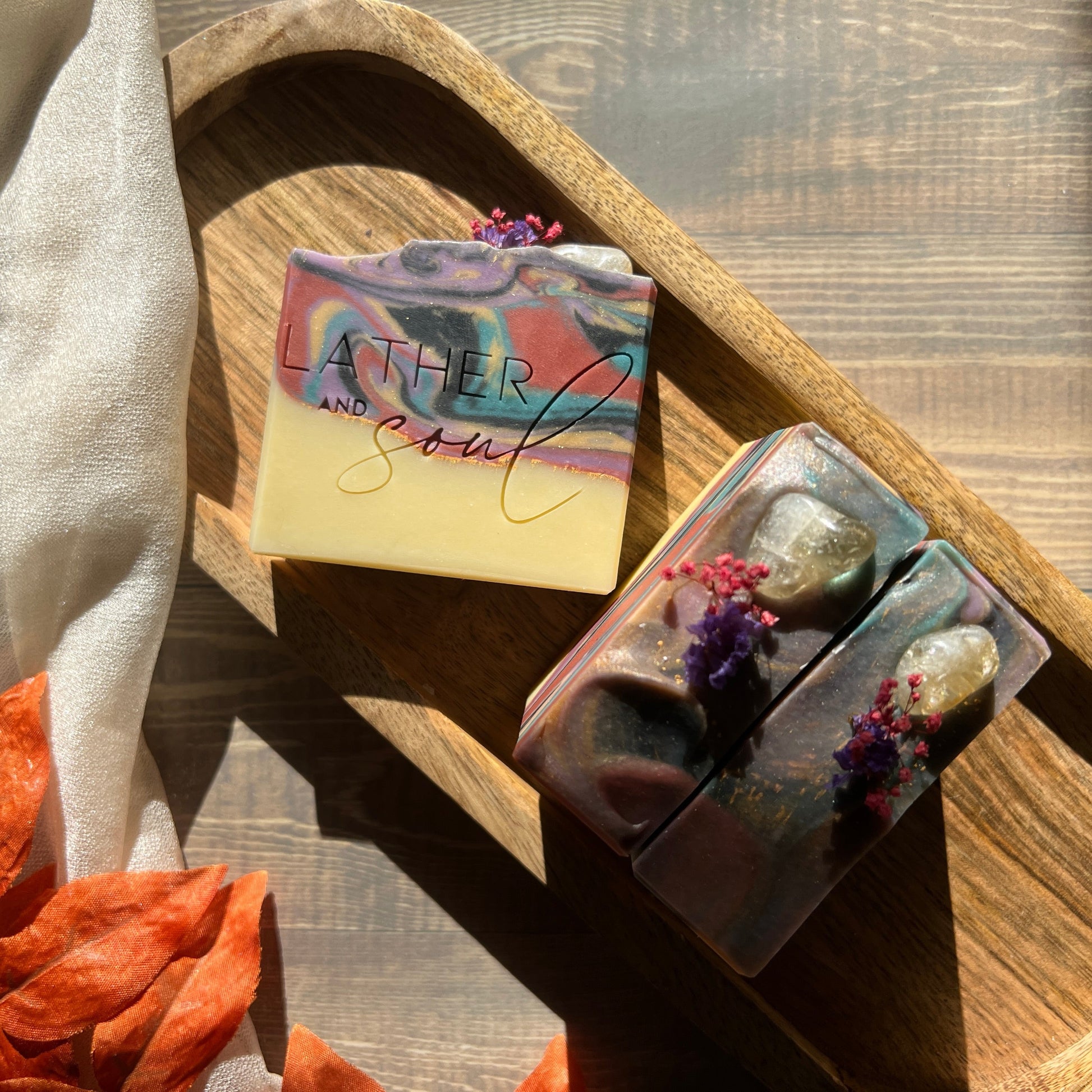 Handmade soap with organic ingredients, and infused with crystals