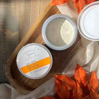 "Basic Witch" body crème made with organic ingredients and smells like delicious pumpkin pie