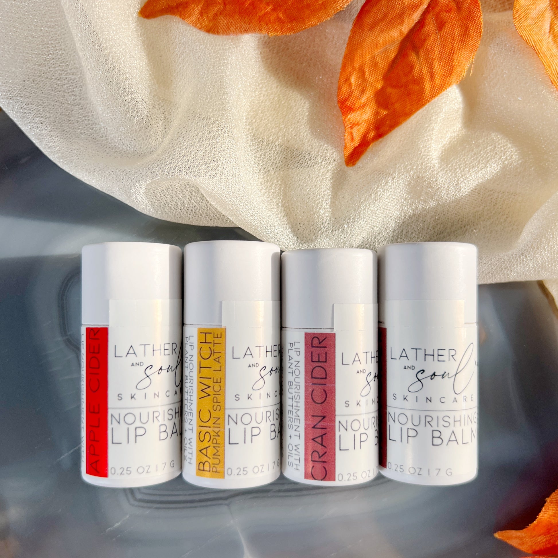 Fall Collection of eco friendly and organic lip balms from Lather and Soul