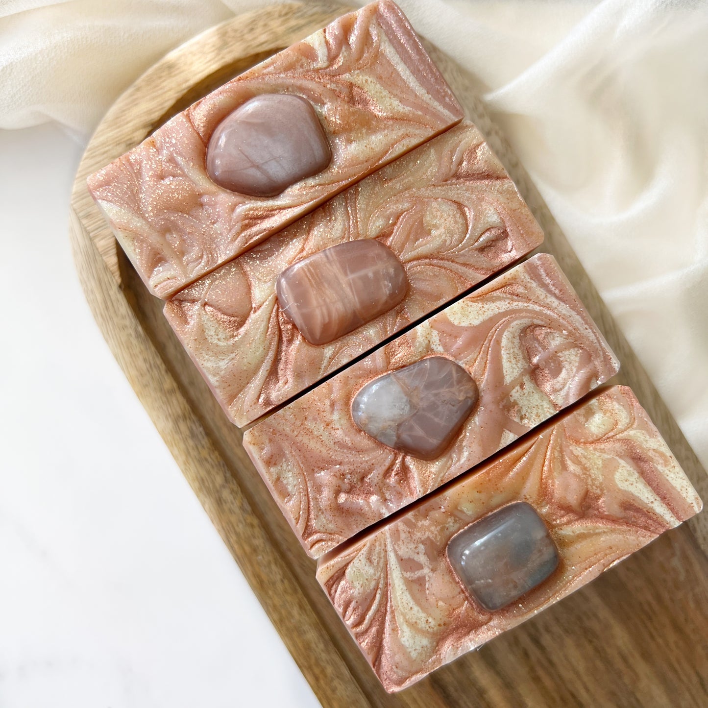 "Namaste Calm" crystal soap with peach moonstone
