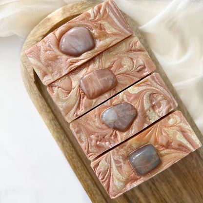 "Namaste Calm" crystal soap with peach moonstone