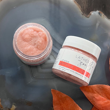 Fall inspired lip scrub, in an Apple Cider flavor, new from Lather + Soul.