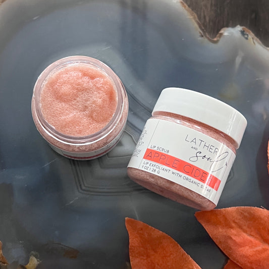 Fall inspired lip scrub, in an Apple Cider flavor, new from Lather + Soul.
