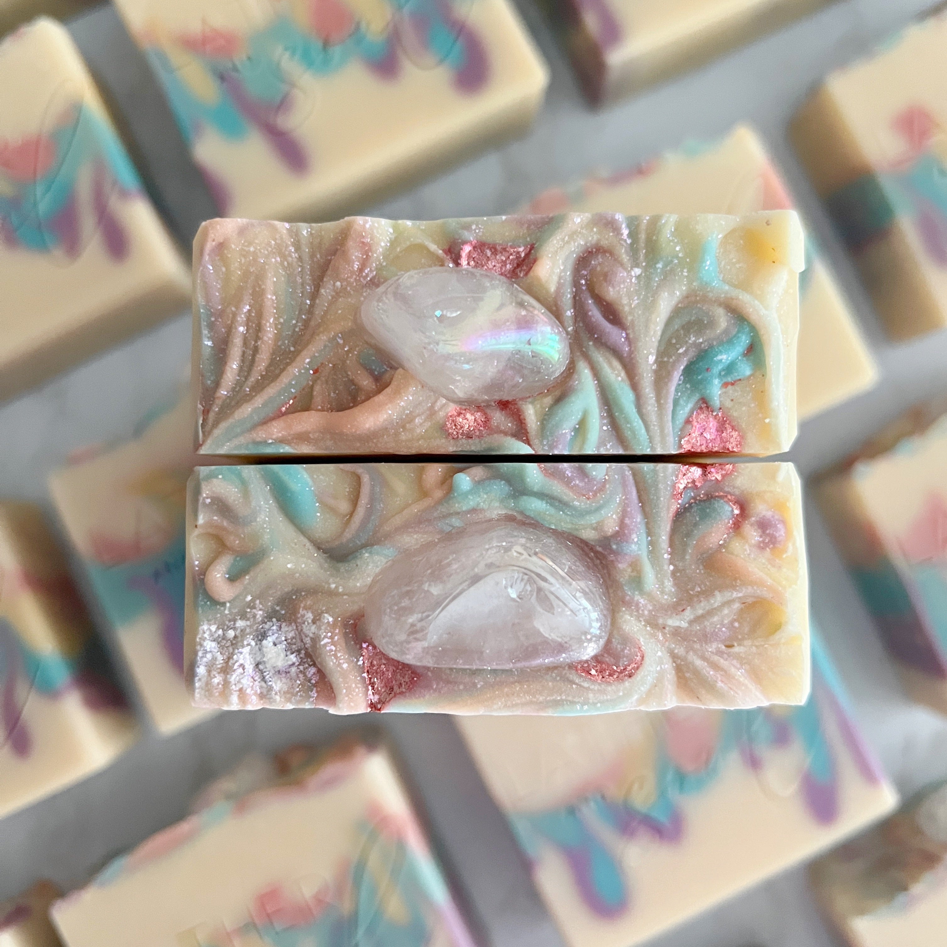 Crystal handmade soap with angel aura rose quartz