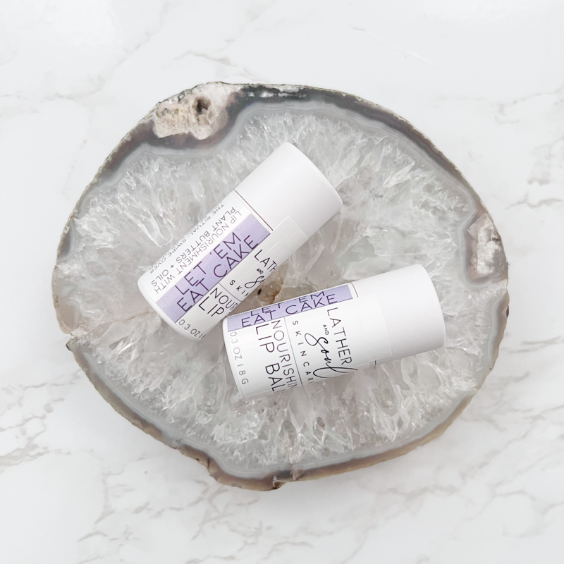 Organic lip balm from Lather + Soul, in cake flavor.