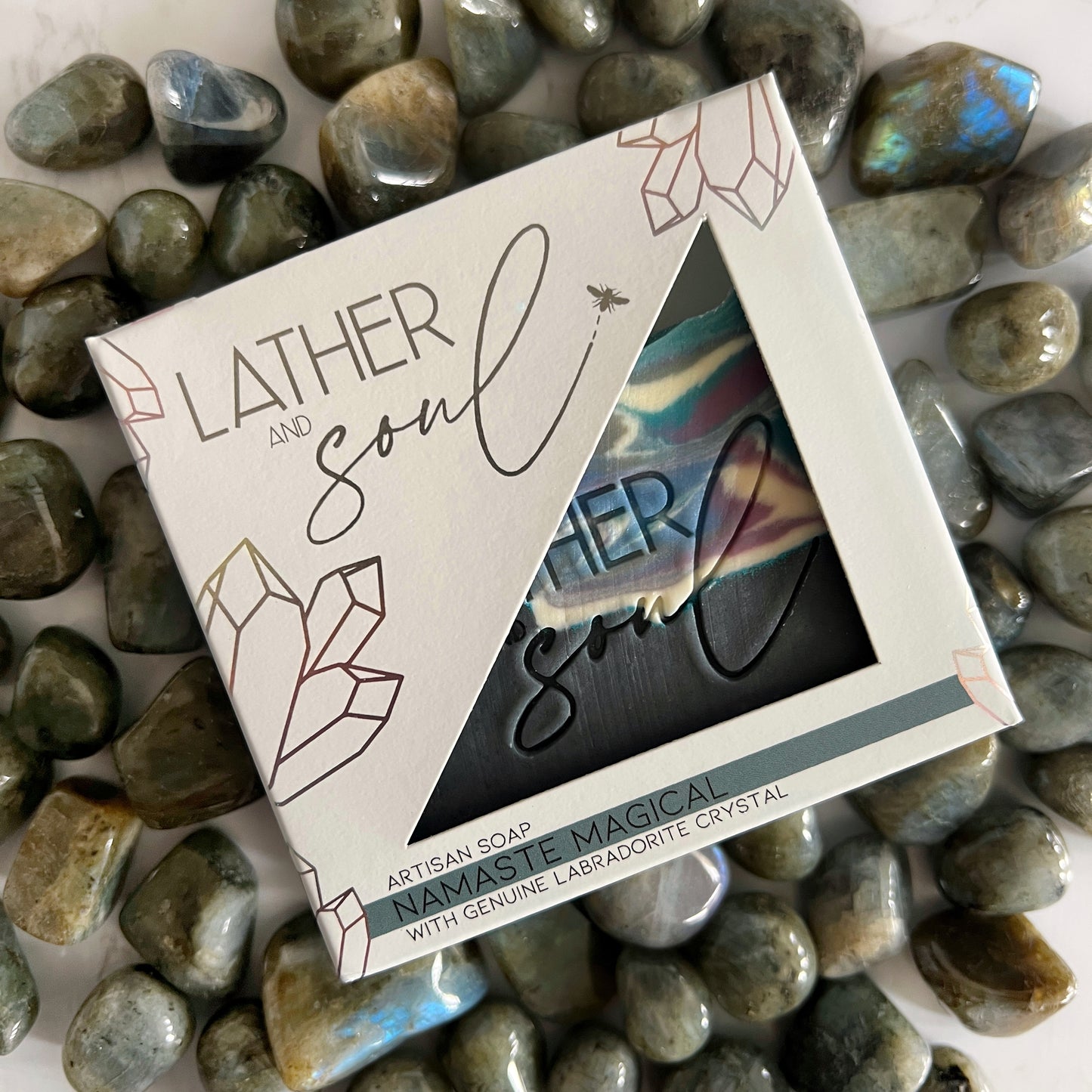 Handmade artisan soap with labradorite crystals 