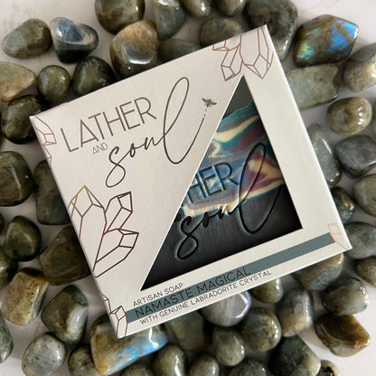 Handmade artisan soap with labradorite crystals 