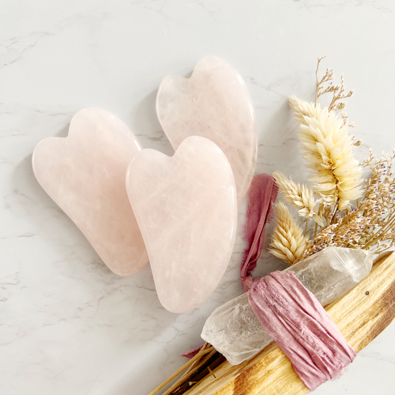 Rose quartz gua sha facial massage tools