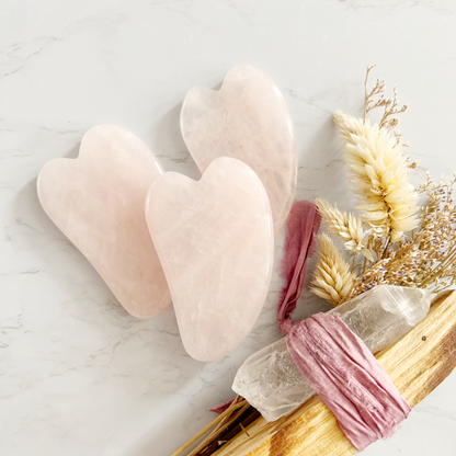 Rose quartz gua sha facial massage tools