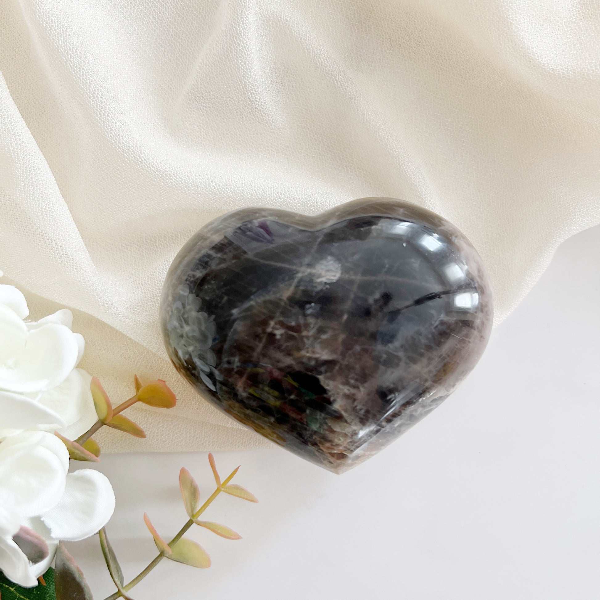 BLACK MOONSTONE Crystal Heart Under 5oz