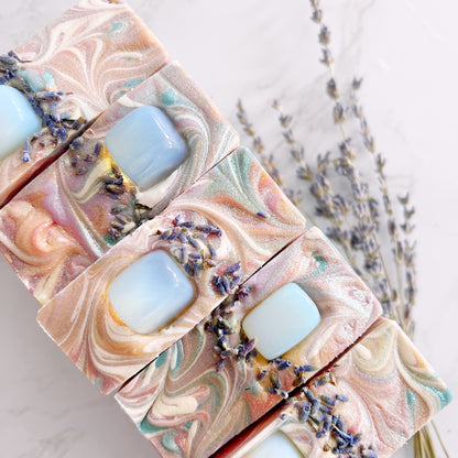 Opalite crystal soaps with rainbow colors to celebrate Pride Month