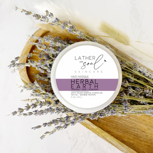 Herbal Earth Hair Masque, deep condition hair masque homemade by Lather and Soul Skincare