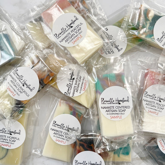 Soap samples from Plainville Homestead's crystal soap collection.